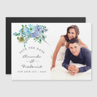Mint en Blauwe Boho Bloemen Bruiloft Save the Date Magnetische Uitnodiging