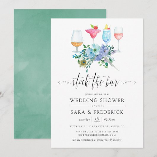 Mint en Blauwe Boho Bloemstuk Voorraad de Bar Kaart (Voorkant / Achterkant)
