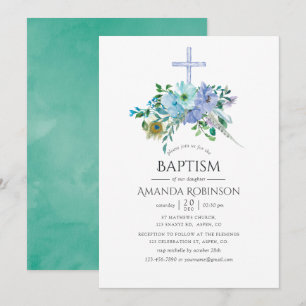 Mint en blauwe boho doopfeest of doop kaart