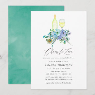 Mint en blauwe boho wijnproeverij bruidsdouche kaart