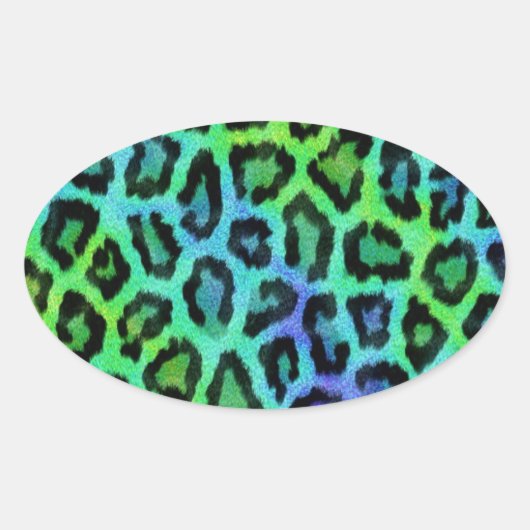 Mint en blauwe luipaard afdrukken ovale sticker (Voorkant)