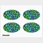 Mint en blauwe luipaard afdrukken ovale sticker (Vel)
