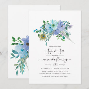 Mint en blauwe waterverf boho bloemensip en zie kaart