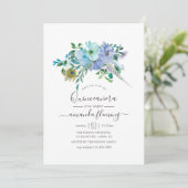 Mint en Blauwe Waterverf Boho Floral Quinceañera Kaart (Staand voorkant)