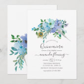 Mint en Blauwe Waterverf Boho Floral Quinceañera Kaart (Voorkant / Achterkant)