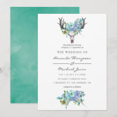Mint en Blauwe Waterverf Boho Floral Wedding Kaart (Voorkant / Achterkant)