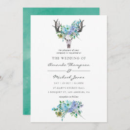 Mint en Blauwe Waterverf Boho Floral Wedding Kaart