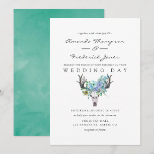 Mint en Blauwe Waterverf Boho Floral Wedding Kaart
