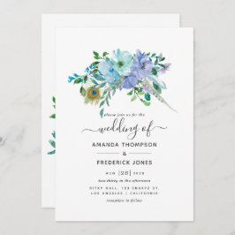 Mint en Blauwe Waterverf Boho Floral Wedding Kaart