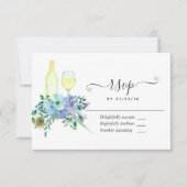 Mint en Blauwe Waterverf Floral Wedding RSVP Kaartje (Voorkant)