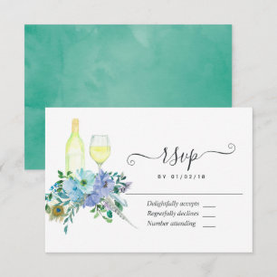 Mint en Blauwe Waterverf Floral Wedding RSVP Kaartje