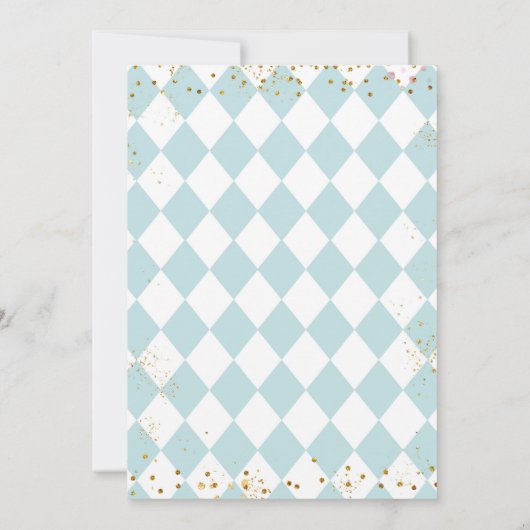 Mint en Blue Alice Tea Party First Birthday Kaart (Achterkant)