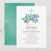 Mint en Blue Boho Baptism of Christening Kaart (Voorkant / Achterkant)