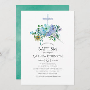 Mint en Blue Boho Baptism of Christening Kaart