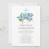 Mint en Blue Boho First Heilige Communie Kaart (Voorkant)