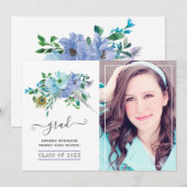 Mint en Blue Boho Floral Afstuderen Foto Aankondiging (Voorkant / Achterkant)