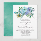 Mint en Blue Boho Floral Rehearsal Dinner Kaart (Voorkant / Achterkant)