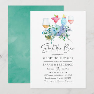 Mint en Blue Boho Floral Stock de Bar Kaart