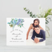 Mint en Blue Boho Floral Wedding Save the Date (Staand voorkant)