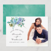 Mint en Blue Boho Floral Wedding Save the Date (Voorkant / Achterkant)