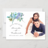 Mint en Blue Boho Floral Wedding Save the Date Magnetische Uitnodiging (Voorkant)