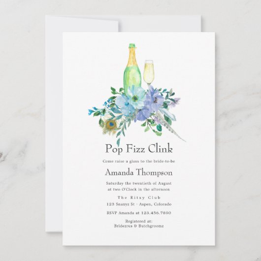 Mint en Blue Boho Pop Fizz Clink Vrijgezellenfeest Kaart (Voorkant)