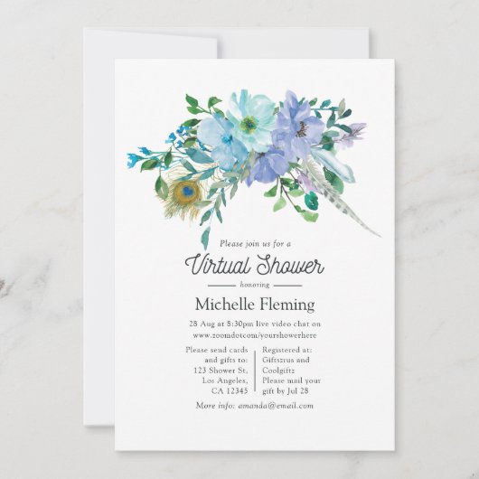 Mint en Blue Boho Virtual Baby shower Kaart (Voorkant)