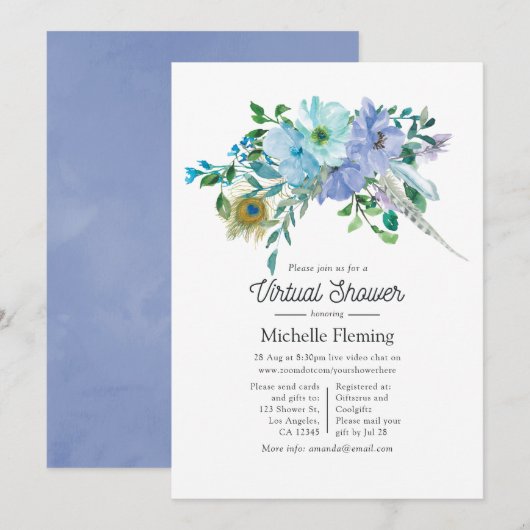 Mint en Blue Boho Virtual Baby shower Kaart (Voorkant / Achterkant)