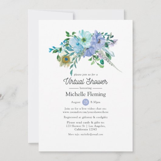 Mint en Blue Boho Virtual Bridal of Baby shower Kaart (Voorkant)