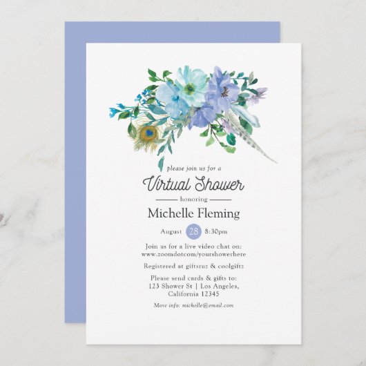 Mint en Blue Boho Virtual Bridal of Baby shower Kaart (Voorkant / Achterkant)