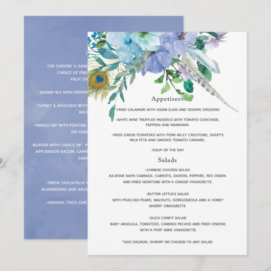 Mint en Blue Boho Wedding Menu (Voorkant / Achterkant)
