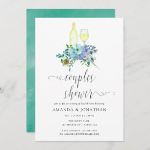 Mint en Blue Boho Wine Tasting Couples Shower Kaart