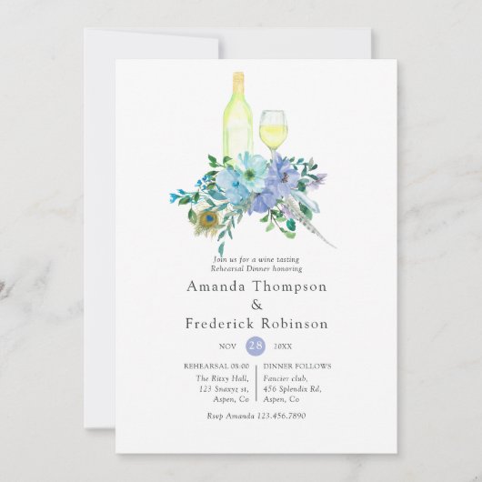 Mint en Blue Boho Wine Tasting Rehearsal Dinner Kaart (Voorkant)