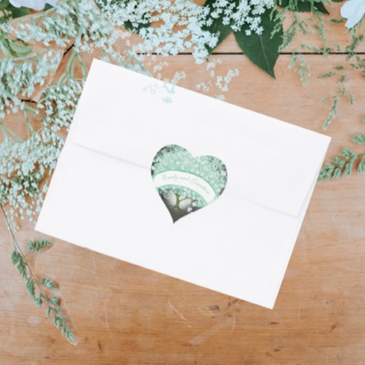 Mint en Blue Floral Wedding Seal Hart Sticker