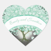 Mint en Blue Floral Wedding Seal Hart Sticker (Voorkant)