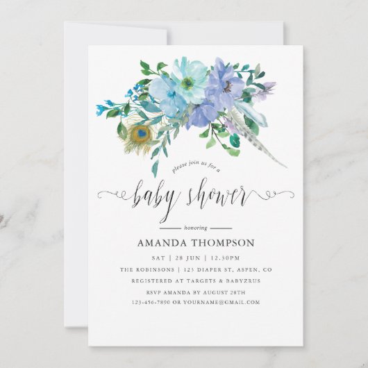 Mint en Blue Waterverf Boho Baby shower Kaart (Voorkant)