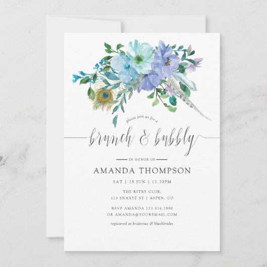 Mint en Blue Waterverf Boho Brunch en Bubble Kaart (Voorkant)