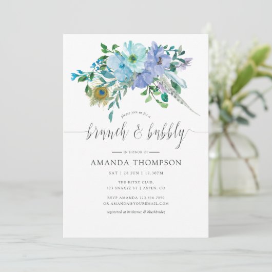 Mint en Blue Waterverf Boho Brunch en Bubble Kaart (Staand voorkant)