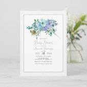 Mint en Blue Waterverf Boho Floral Baby shower Kaart (Staand voorkant)