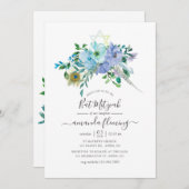 Mint en Blue Waterverf Boho Floral Bat Mitzvah Kaart (Voorkant / Achterkant)