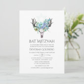 Mint en Blue Waterverf Boho Floral Bat Mitzvah Kaart (Staand voorkant)