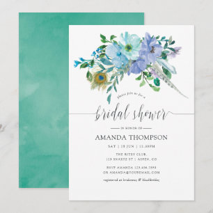 Mint en Blue Waterverf Boho Floral Vrijgezellenfee Kaart