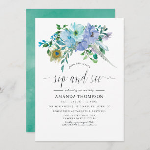 Mint en Blue Waterverf Boho Sip en Zie Kaart