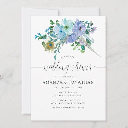 Mint en Blue Waterverf Boho Wedding Shower Kaart (Voorkant)