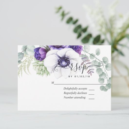 Mint en Blue Waterverf Floral Wedding RSVP Kaart (Staand voorkant)