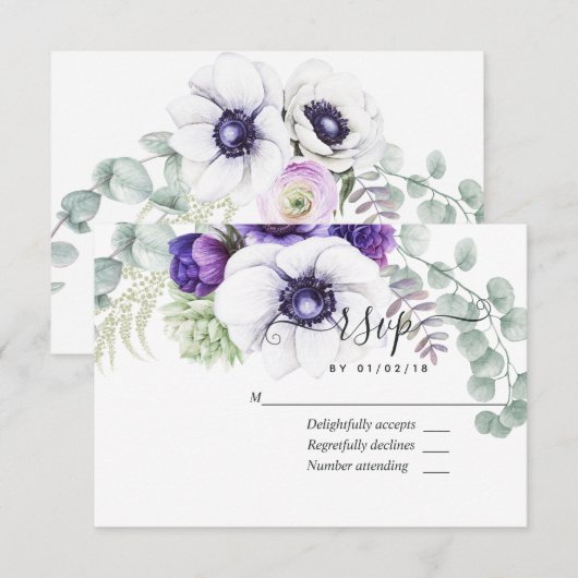 Mint en Blue Waterverf Floral Wedding RSVP Kaart (Voorkant / Achterkant)