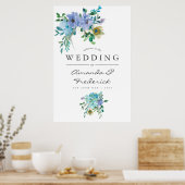Mint en Blue Waterverf Floral Wedding Welcome Poster (Keuken)