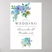 Mint en Blue Waterverf Floral Wedding Welcome Poster (Voorkant)