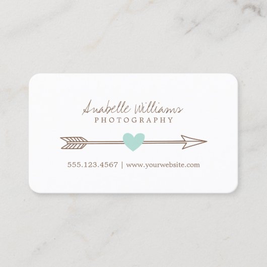 Mint en Brown Heart en Arrow Visitekaartje (Voorkant)