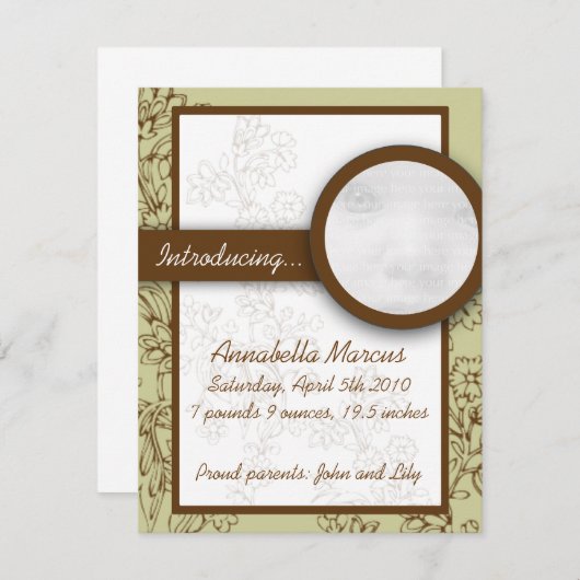 Mint- en bruine New Baby Announcement-kaarten Aankondiging (Voorkant / Achterkant)